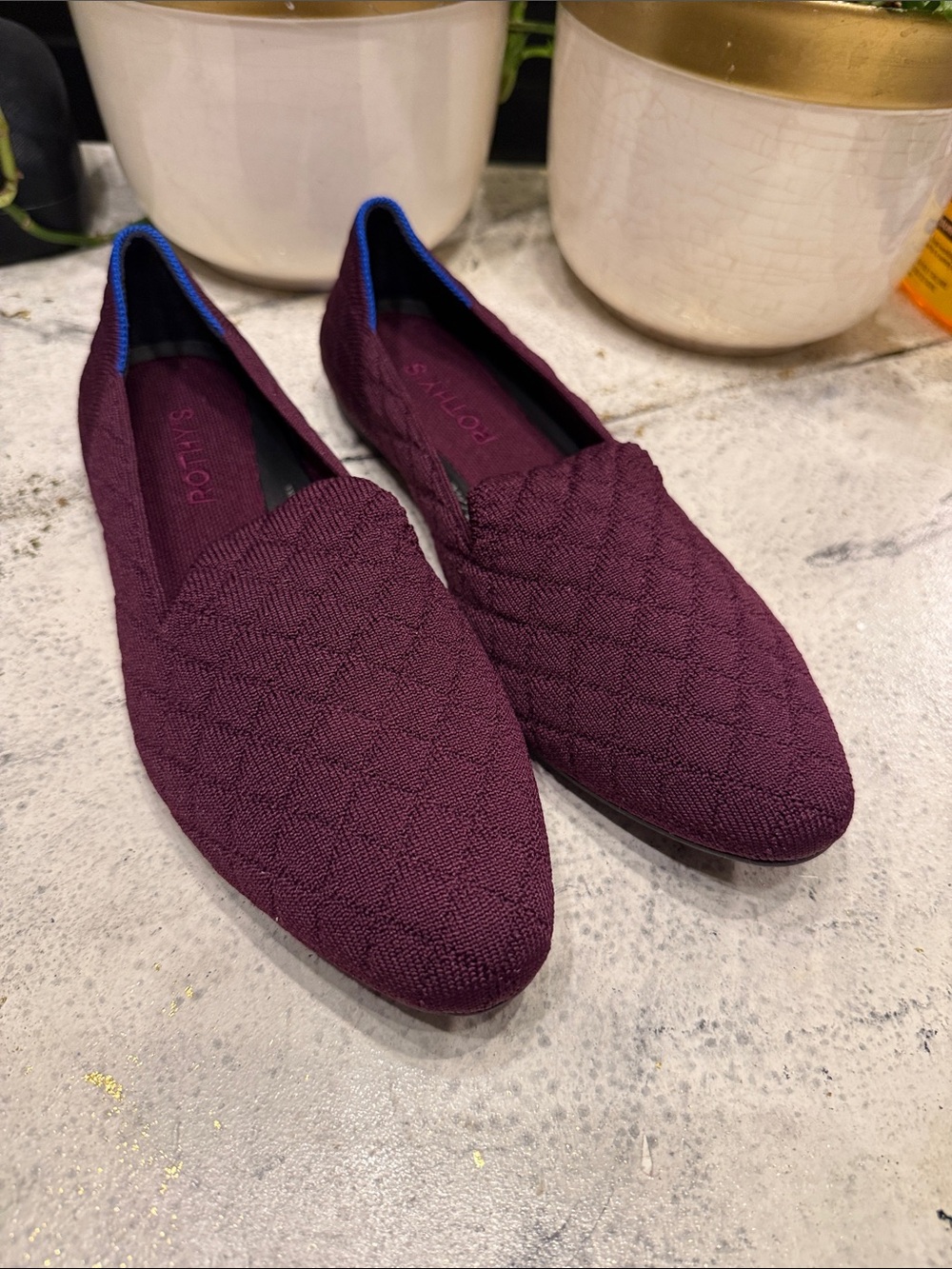 Rothy's Quilted Slip-On Loafers in Plum with Blue Trim size 7 New